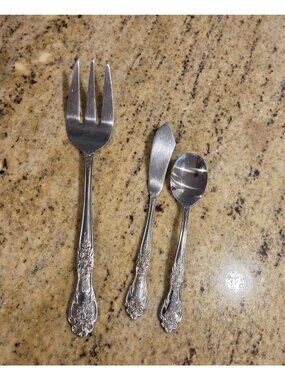 Rogers Co Stainless Steel Flatware China Love Joy Serving 3 Set Spoon Meat Fork